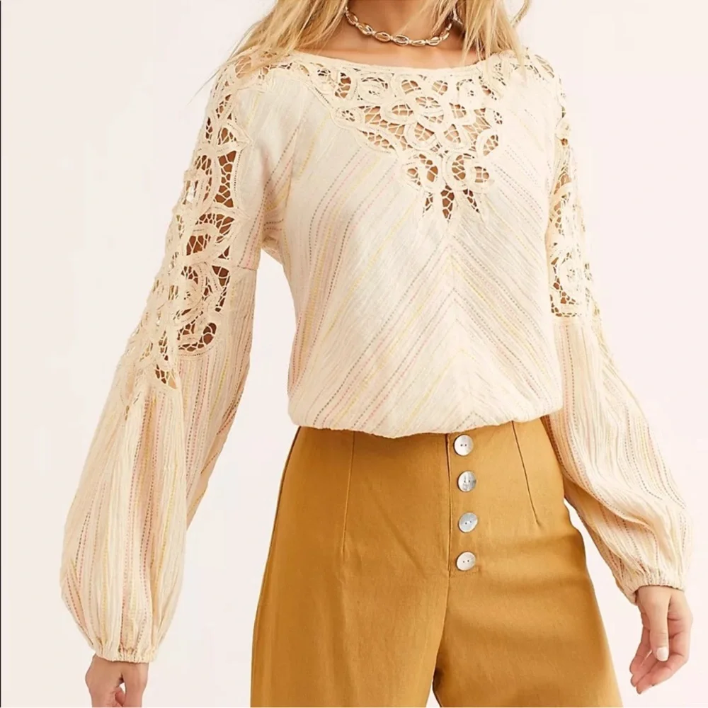 Free People Floating Memories Blouse in Natural Combo Size XS NWT